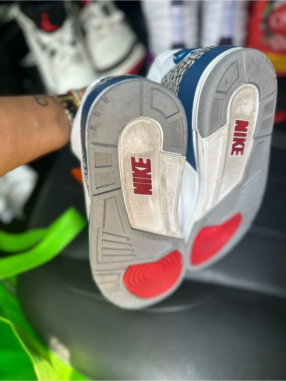 Jordan3 White Sneakers with Blue and Red Accents